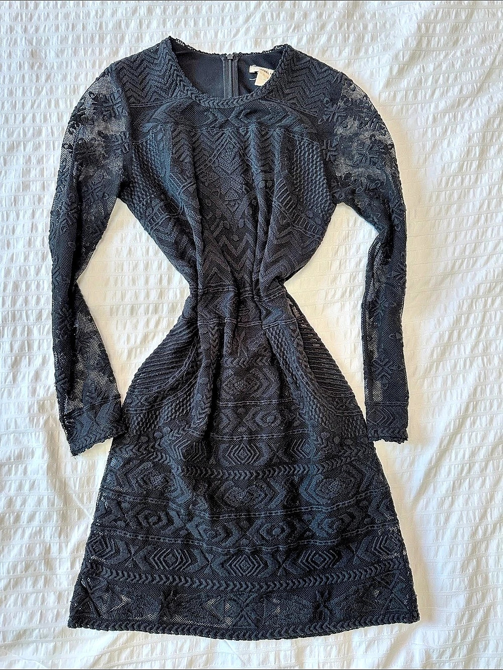 Isabel Marant Black Geometric Lace Knit Mini Dress with Full Slip